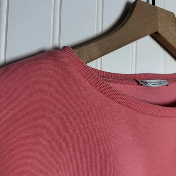 ZARA Bubble Gum Pink Cropped Short Sleeve Sweater Women’s Size Medium - Picture 4 of 9